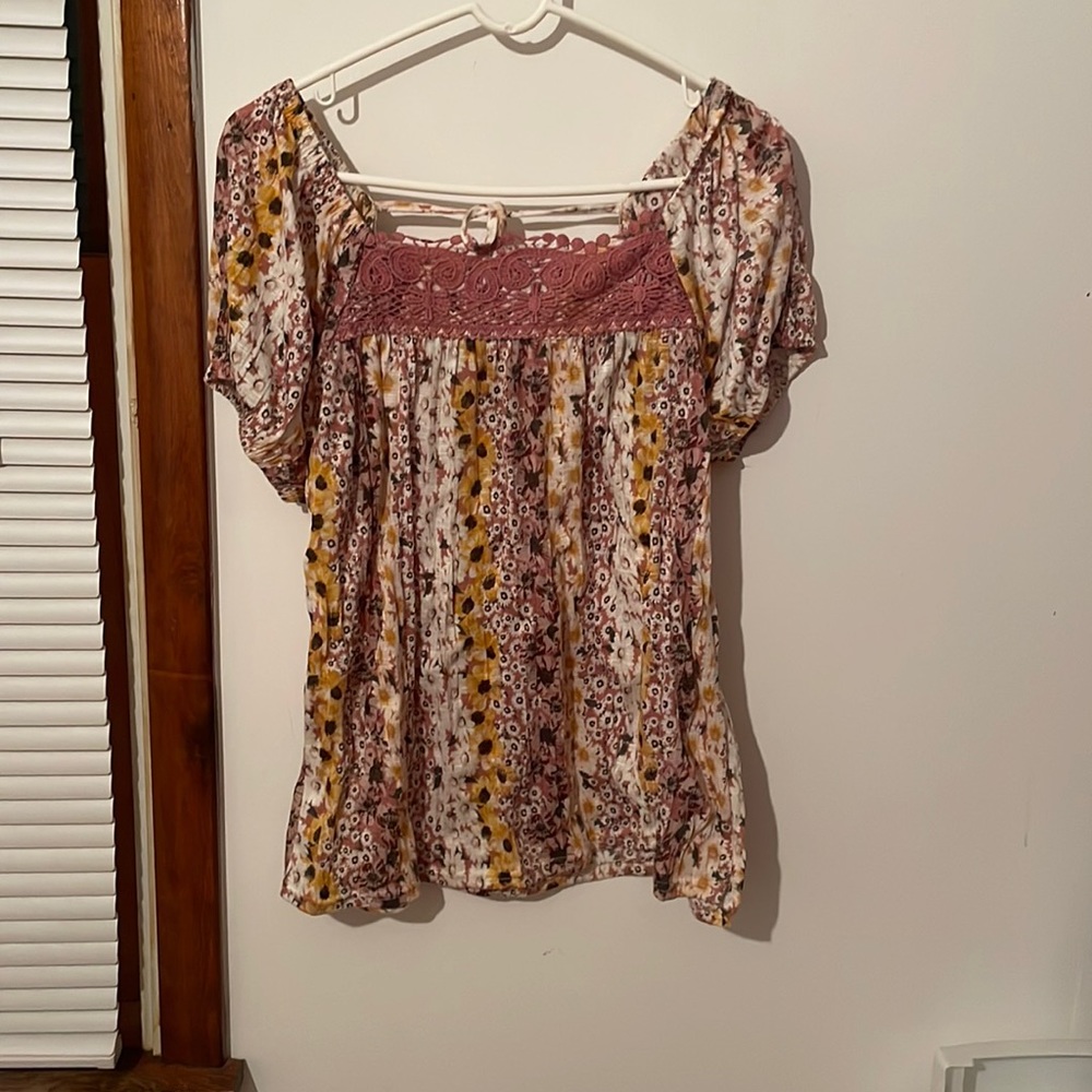 Blouse , pink, yellow and white flowers.